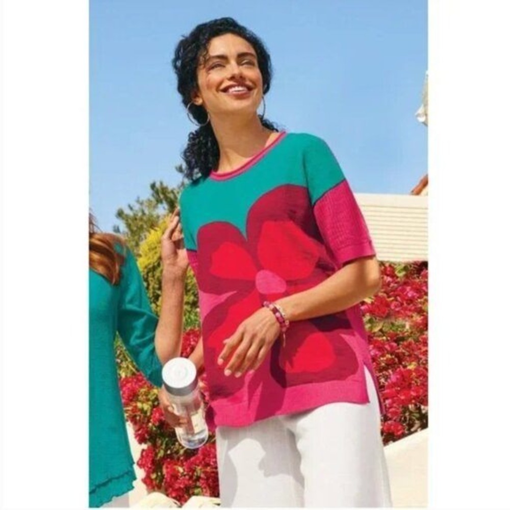 Soft Surroundings Biosphere Floral Artsy Maximalist Indie Knit Top XS